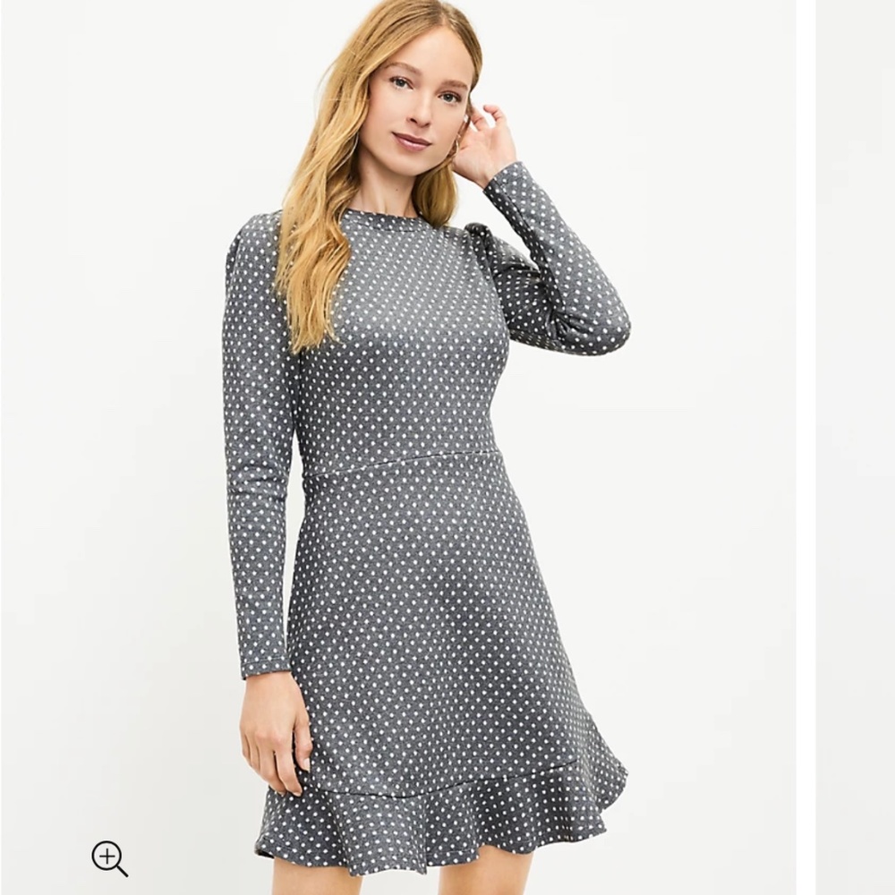 Loft Shimmer Dot Ruffle Trim Dress, tall